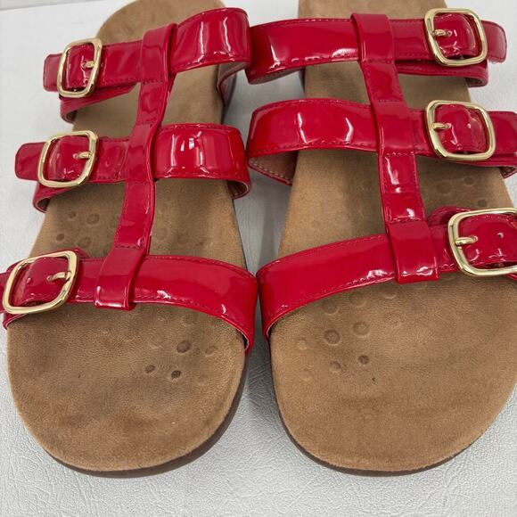Vionic Misa Slide Sandals Size 9 Red with Gold Tone Buckles Orthotic Comfort - Picture 4 of 8